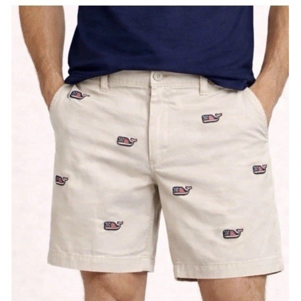 Vineyard Vines Breaker Shorts Boys Youth Size 16 Flag Whale Patriotic Stone NWT
